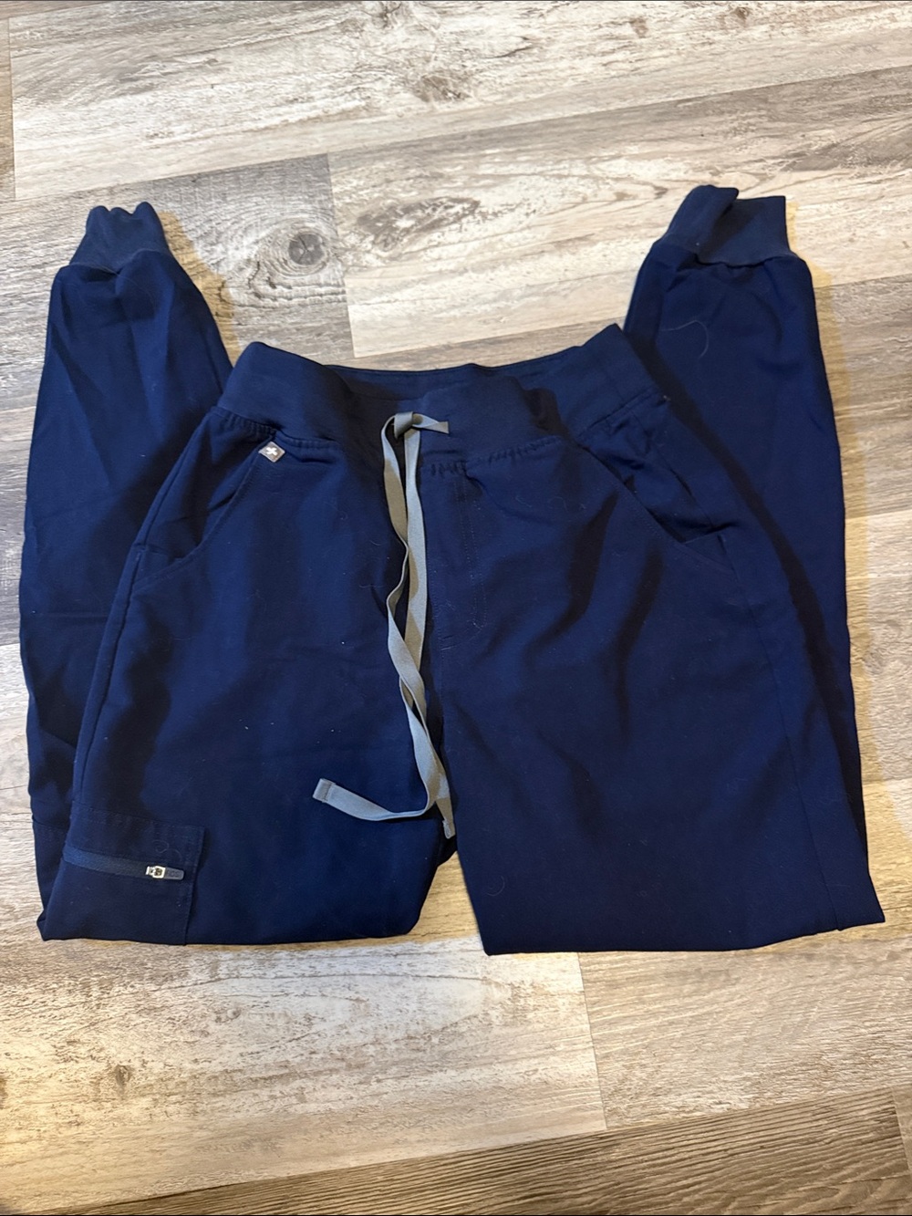Figs Navy Drawstring Joggers with Contrast Gray Tie